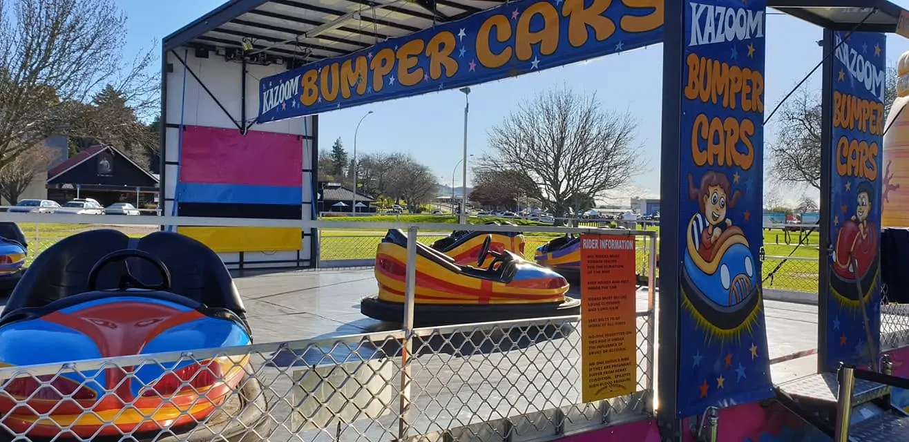 Bumper car arena with a brightly painted entrance