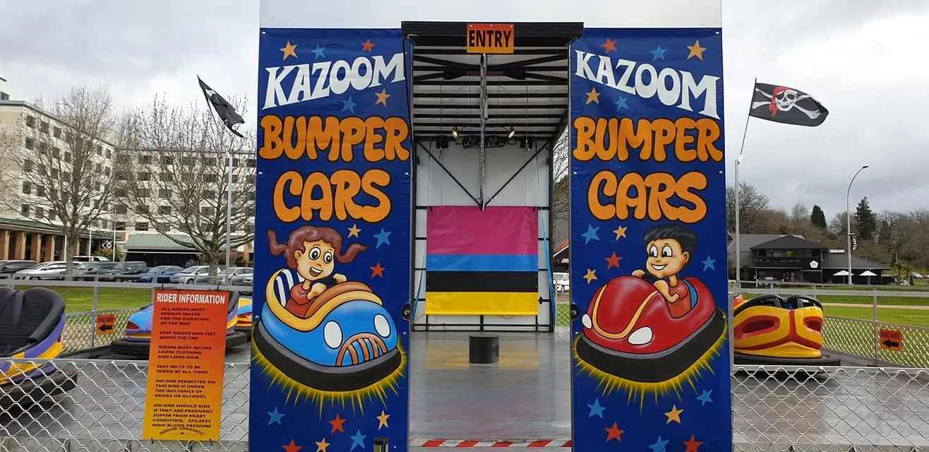 Painted entrance to a bumper car ride